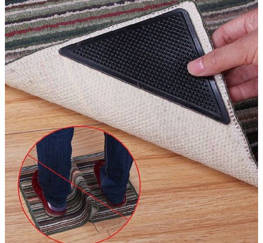 Tinksky  15*7.5cm Reusable Triangle-shaped Anti-skid Rubber Floor Carpet Mat Rug Gripper Stopper Tape Sticker - 4 pcs/set (Black)