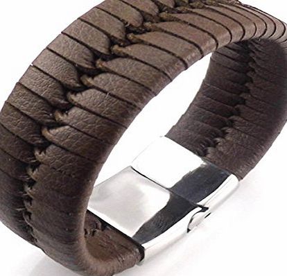 Tinksky Unisex PU Leather Knitted Titanium Steel Magnetic Clasp Wide Bracelet Cuff Bangle