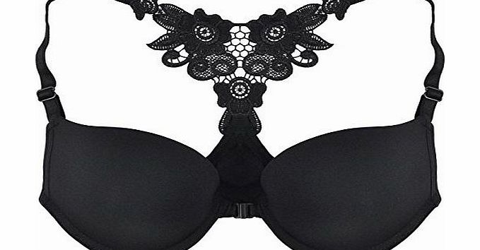 tinxs  Black Sexy Hot Ladys Women Front Closure Lace Racer Back Push Up Seamless Bra 32/34/36 (32)