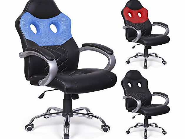 tinxs  Ergonomic Modern Office Mesh Sport Race Car Seat Adjustable Racing Chair Gaming Composer BLACK RED BLUE Faux Leather (Blue)
