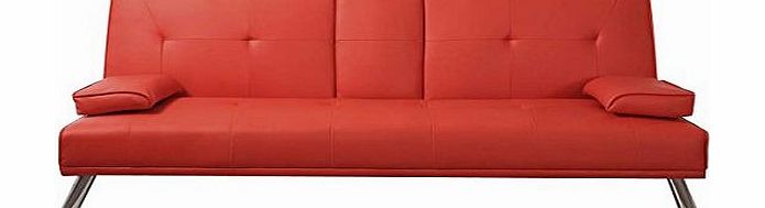 tinxs  Folding Large Stunning Italian Designer Faux Leather 3 Seater Sofa Bed Futon with Fold Down Table Drinks Holder in RED