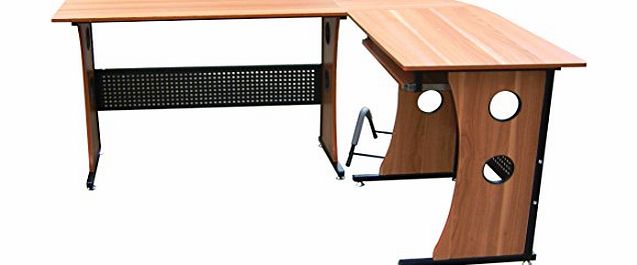 tinxs  Furniture Corner Office Desk Computer PC table L Shaped Home Furniture Glass (Light Walnut)