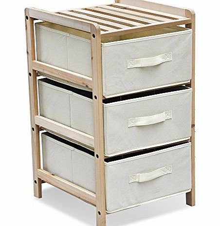 tinxs  New 3 Drawer White Wooden Storage Unit With Canvas Drawers Baskets For Office Home Furniture