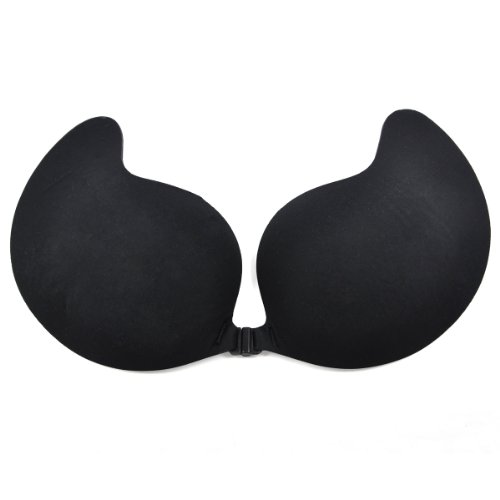 tinxs WMA Ladies Sexy Invisible Magic Strapless Self-Adhesive Push Up Backless Strapless Silicone Bra - Natural Effect Seamless Front Closure Sticker Bra great for a b c d (C/D, Black)