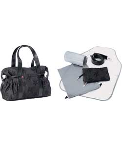 Tiny Tillia Black Embroidered Baby Change Bag