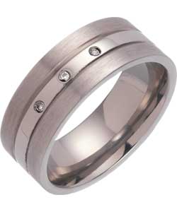 Titanium Mens Diamond Set Comfort Ring