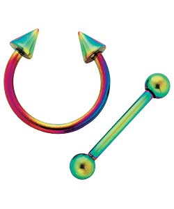 Titanium Rainbow Body Ring and Bar - Set of 2