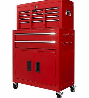 TitanStrong Tool Cabinet Heavy Duty Steel Tool Chest with Drawers and Top Box Red