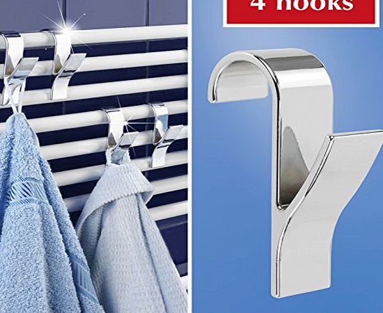 TLC Originals Set of 4 Chrome Towel Radiator Hooks - Instantly Create Additional Space