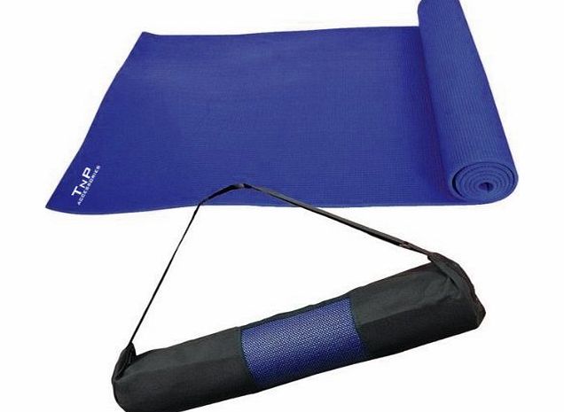 TNP Accessories Yoga Exercise Fitness Workout Non Slip Mat With Carry Case (Blue)