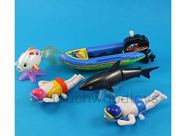 Tobar Wind up shark attack toy wind up speed boat swimmers bath toys water toys X5 funny present - Free 1st Class Postage