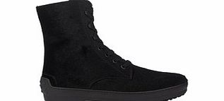 Tod`s Womens black pony hair lace-up boots