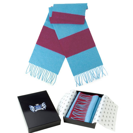 TOFFS Claret and Blue Cashmere Bar Scarf Retro