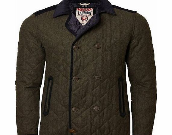 Tokyo Laundry Mens Jacket Quilted Wool Mix Double Breasted Designer Coat 1J 2873, Khaki Marl, Small
