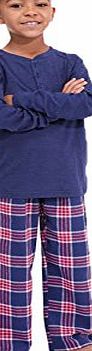 Childrens/Boys Pyjamas Plain Long Sleeve Top amp; Check Printed Bottom (10-11 Years, Red Navy)
