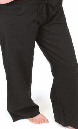 Ladies Black Linen Blend Full Length Trousers Size 12