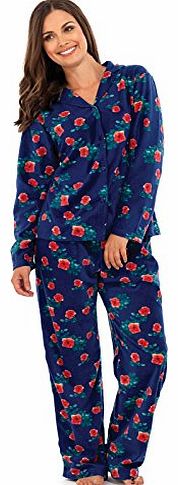 Tom Franks Ladies Pyjamas Flowers Flower Print Rose Warm Winter Set (16, Blue Flower)