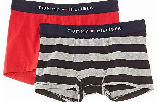 Tommy Hilfiger Boys Rugby Trunk 2 Pack Striped Boxer Shorts, Grey Heather, 10 Years