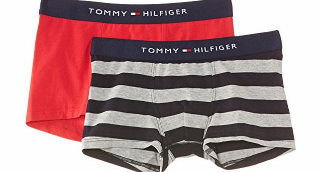 Tommy Hilfiger Boys Rugby Trunk 2 Pack Striped Boxer Shorts, Grey Heather, 8 Years
