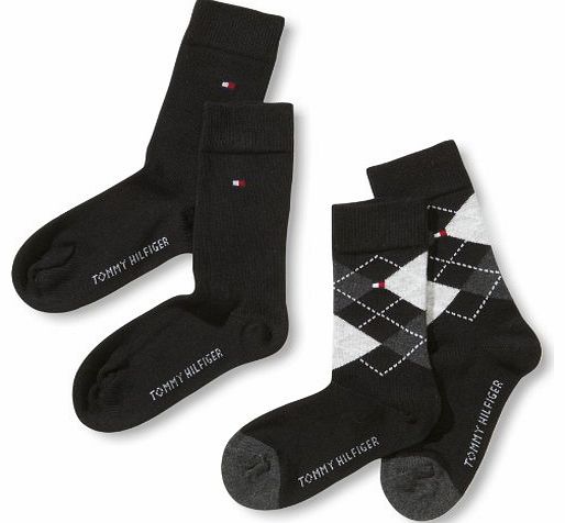 Tommy Hilfiger Boys TH Kids Origina Argyle 2 Pack Checkered Calf Socks, Black, X-Large (Manufacturer Size:039)