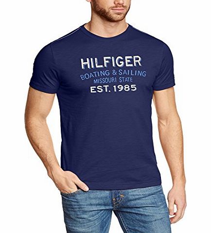 Tommy Hilfiger Mens Crew Neck Long Sleeve T-Shirt - Blue - Blau (BLUE PRINT 484) - X-Large