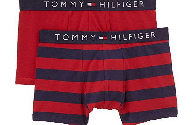 Tommy Hilfiger Mens Damian Trunk 2 Pack Striped Boxer Shorts, Multicoloured (Jester Red/Peacoat), Small