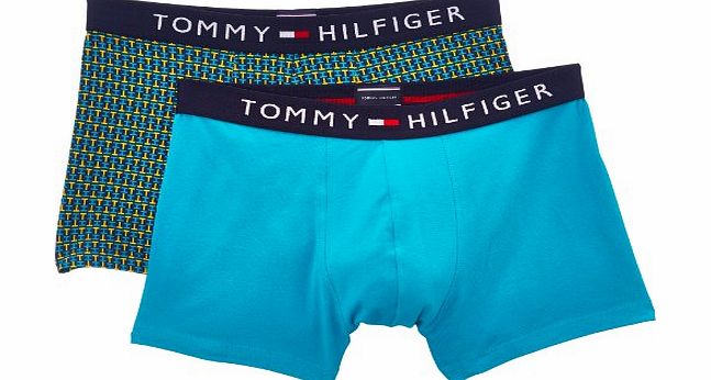 Tommy Hilfiger Mens Ebert Trunk 2 Pack Boxer Shorts Boxer Shorts, Multicoloured (Caribbean Sea/Peacoat), Medium (Manufacturer Size: Md)