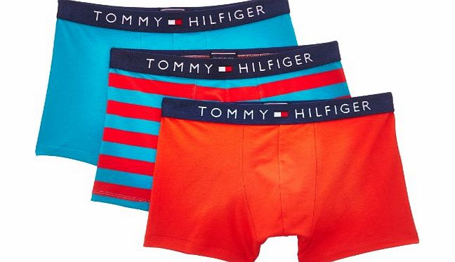 Tommy Hilfiger Mens Elias Trunk 3 Pack Boxer Shorts, Multicoloured (High Risk Red/Caribbean Sea), X-Large
