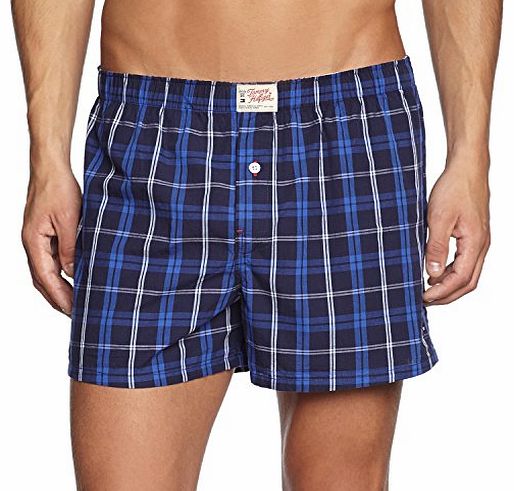 Tommy Hilfiger Mens Hans Woven Checkered Boxer Shorts, Blue (Peacoat), Large