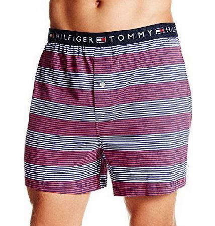Tommy Hilfiger Mens Stripe Knit Boxer Short Night Blue (Medium / 32-34)