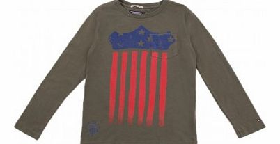 Tommy Hilfiger USA Flag T-shirt Khaki `10 years,12 years,14