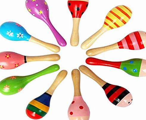 Tongup 2 PCS Wooden Wood Maraca Rattles Shaker Percussion kid Baby Musical Toy Favor