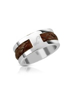 Tonino Lamborghini Brown Braided Leather Sterling Silver Band Ring