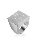 Tonino Lamborghini Logo Engraved Sterling Silver Square Ring