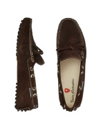 Tonino Lamborghini Mens Dark Brown Suede Driver Shoes