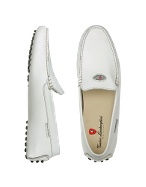 Tonino Lamborghini Mens White Leather Driver Shoes