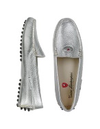 Womens Silver Leather Driver Shoes