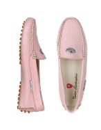 Womens Silverized Pink Leather Driver Shoes