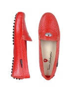 Womens Silverized Red Leather Driver Shoes