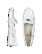 Tonino Lamborghini Womens White Patent Leather Driver Shoes