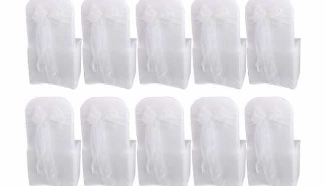 TOOGOO(R) 10 White Organza Chair Cover Sashes Bow for Wedding Party Birthday Decor