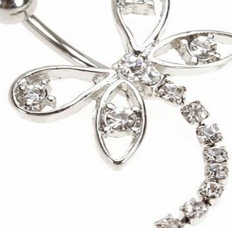 316L Stainless Steel Dragonfly Dangling Belly Naval Button Ring Piercing - Clear