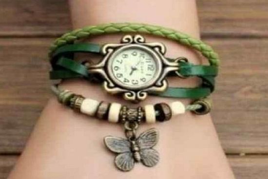 TOOGOO(R) BeautyLife Vintage Bronze Womens Ladies Weave Wrap Leather Bangle Bracelet Quartz Watch (Green Butte