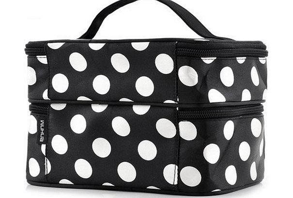 TOOGOO(R) Black Travel Cosmetics Make Up Bags Beauty Womens Organiser Toiletry Purse Handbag Polka Dots Design Gift