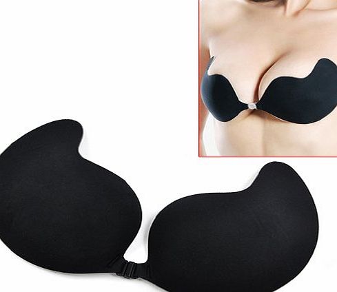 TOOGOO(R) Silicone Adhesive Stick On Push Up Gel Strapless Backless Invisible Bra - S(Black)