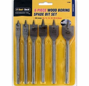 Tool Tech Wood Boring Spade Bit Set (6 Pieces)