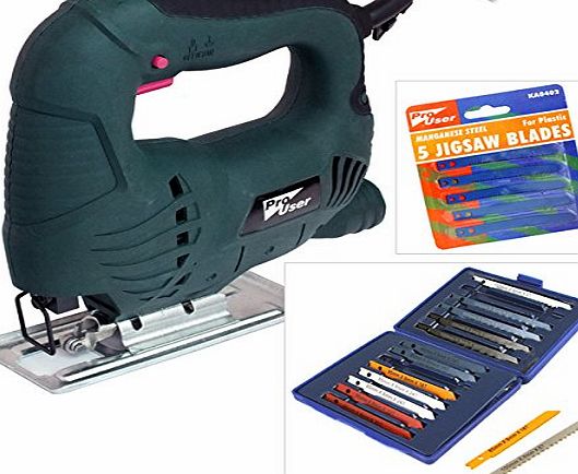 Tooltime 400W Electric Jigsaw with 20 Assorted Wood, Metal amp; Plastic Cutting Blades