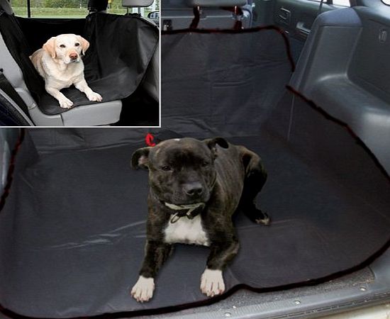 Black Heavy Duty Waterproof 2-in-1 Rear Seat Cover Pet Protector amp; Car Boot Liner