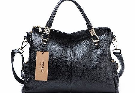 TOP-BAG exquisite women ladies genuine leather tote satchel shoulder handbag, SF0951 (black)