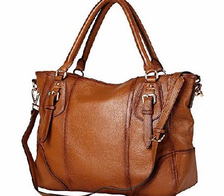 TOP-BAG Large Practical Women Genuine Leather Tote Satchel Shoulder Handbags, SF8048Brown